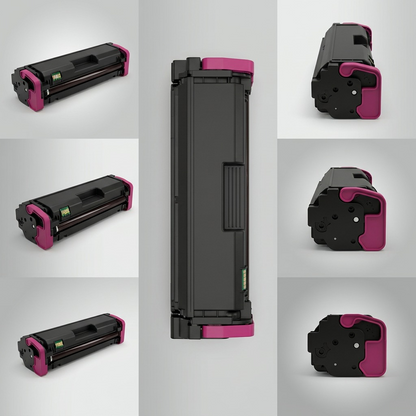 An ecommerce matrix displaying the Magenta toner cartridge from three realistic angles against clean backgrounds.