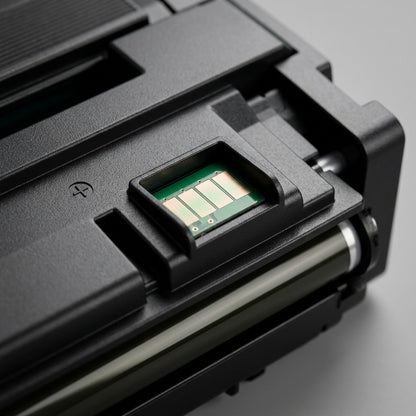 Macro detail of the smart chip and roller on the Elevate Imaging MLT-D111L compatible toner cartridge.