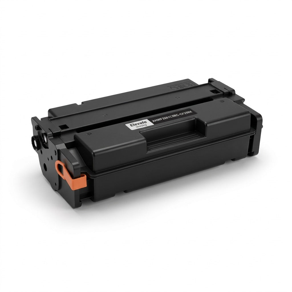 Elevate Imaging HP CF258X (58X) High Yield Black Toner Cartridge against a white background.