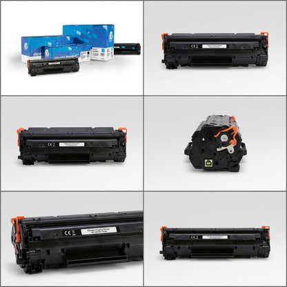 Grid showing multiple angles and packaging of the Elevate Imaging HP CB542A yellow toner cartridge.