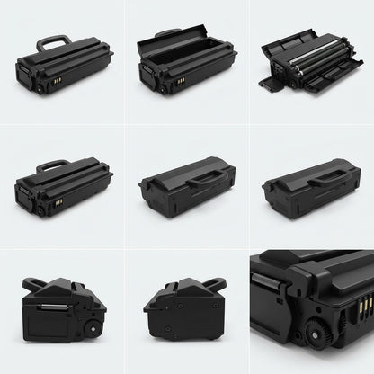Grid showing multiple angles and hardware details of the black Elevate Imaging HP CE505A toner cartridge.