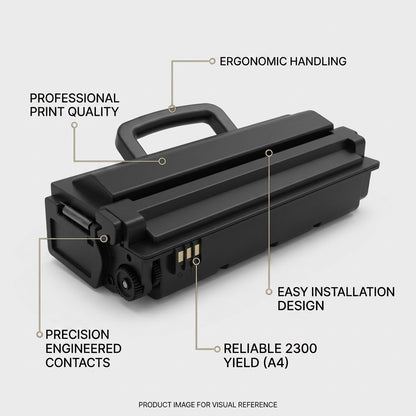 Elevate Imaging HP CE505A remanufactured toner highlighting cartridge features and 2,300-page yield.