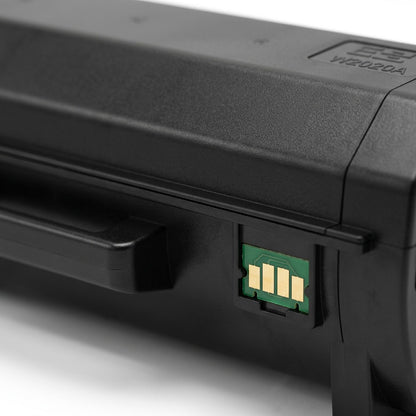 Macro detail of the gold-plated contact chip on an Elevate Imaging HP 414A (W2020A) black toner.