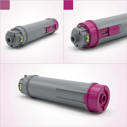 Multiple views and details of the Elevate Imaging Canon GPR-55-M magenta toner cartridge.