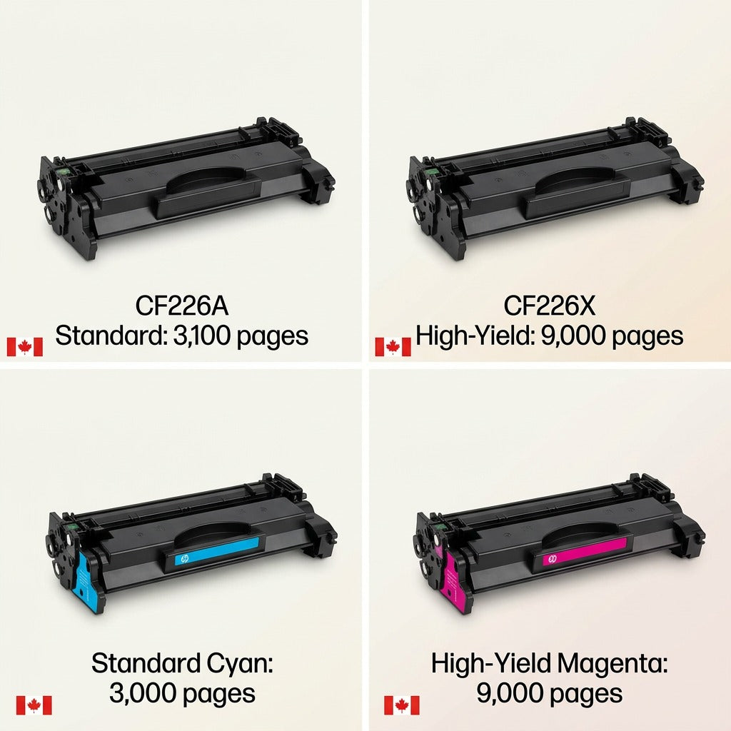 Grid showing Elevate Imaging HP CF226A and CF226X compatible cartridges in black, cyan, and magenta.