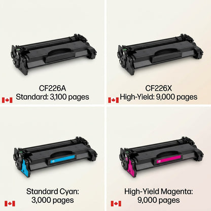 Grid showing Elevate Imaging HP CF226A and CF226X compatible cartridges in black, cyan, and magenta.