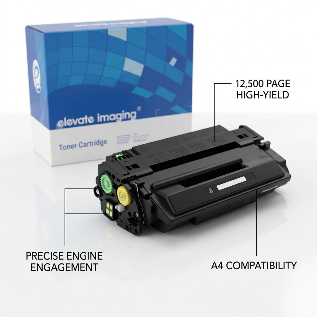 Elevate Imaging HP 55X (CE255X) toner cartridge with 12,500 page yield and A4 compatibility.