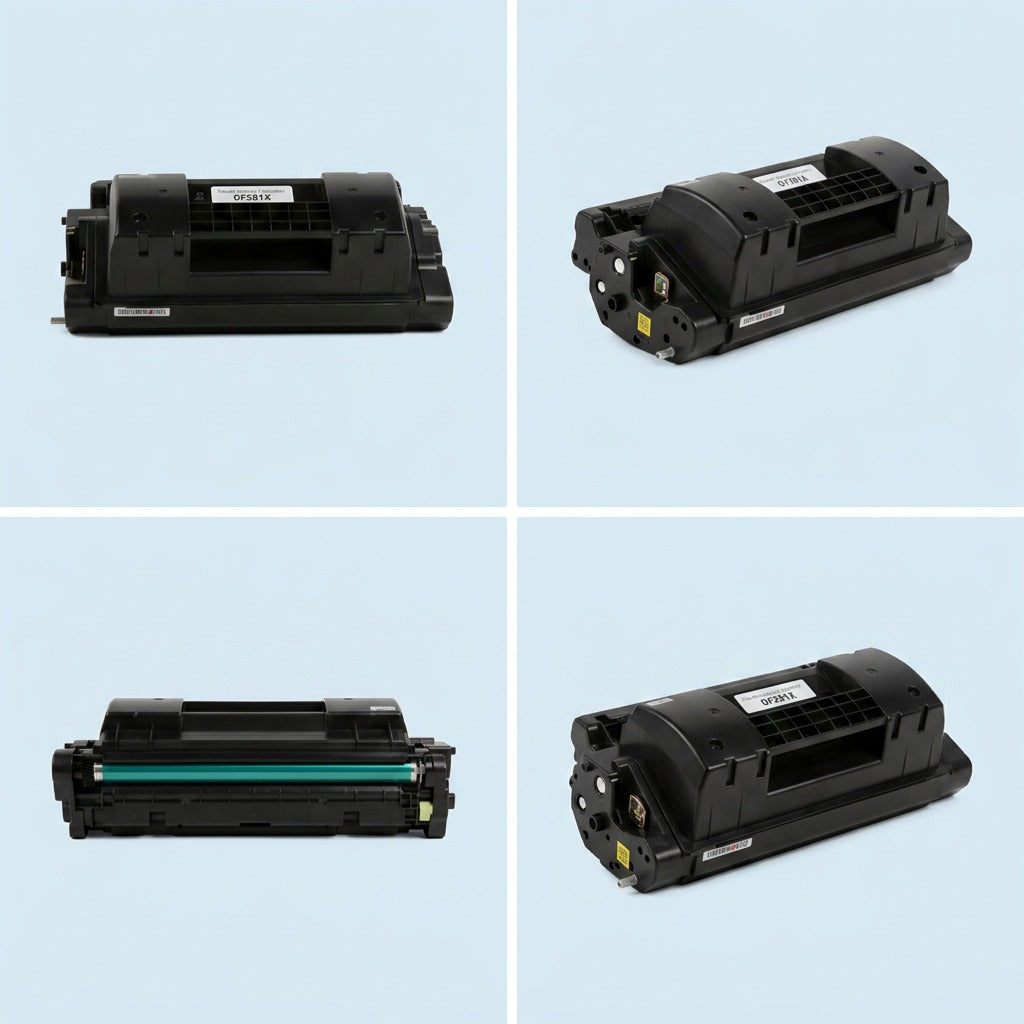 A four-image grid showing the Elevate Imaging HP CF281X toner cartridge from multiple angles.