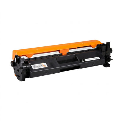 Elevate Imaging compatible HP CF217A (17A) black laser toner cartridge with orange protective clip.
