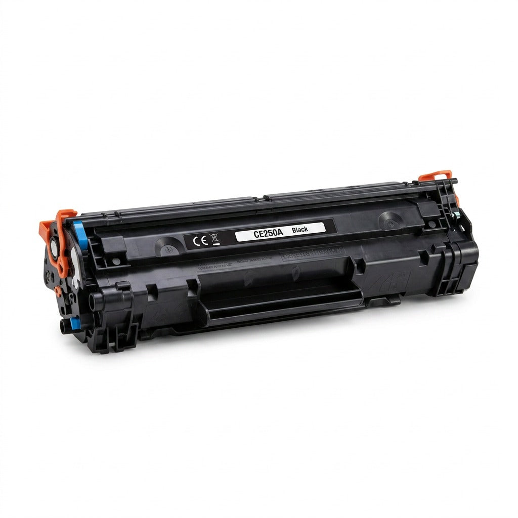 Elevate Imaging remanufactured HP CE250A black toner cartridge on a white background.