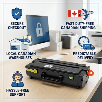 Trust infographic for Elevate Imaging W2112X toner featuring secure checkout and fast Canadian shipping.