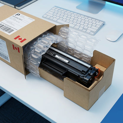 Elevate Imaging Brother TN221BK Black Toner Cartridge unboxed with secure air-cushioned packaging.