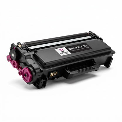 Elevate Imaging remanufactured Brother TN225M magenta laser toner cartridge with pink gears.