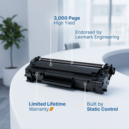 Compatible Brother TN760 toner cartridge featuring a 3,000 page high yield and lifetime warranty.