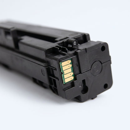 Macro detail of the gold-plated contact chip on an Elevate Imaging HP 414X black toner cartridge.