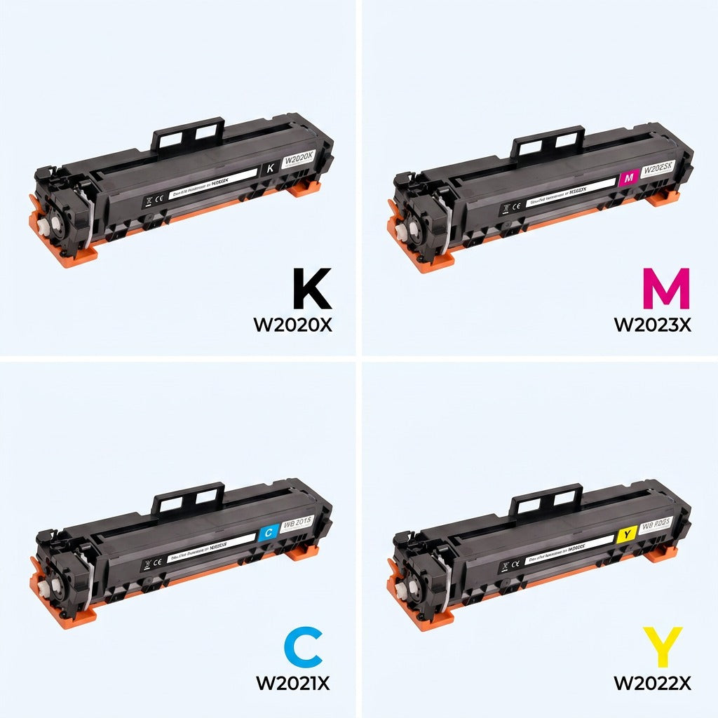 Elevate Imaging compatible HP 414X toner cartridge set in black, magenta, cyan, and yellow.