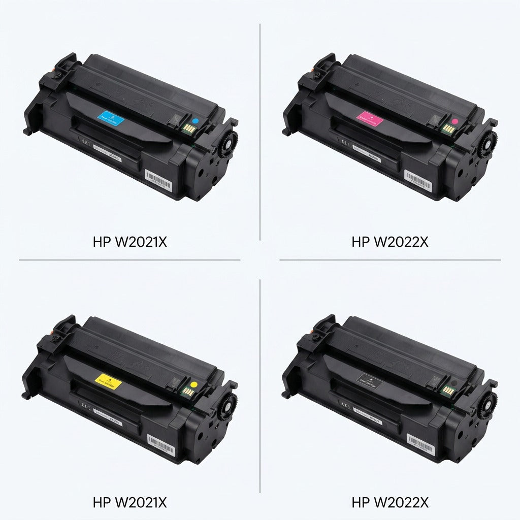 A four-panel grid displaying Elevate Imaging compatible HP 206X toner cartridges in cyan, magenta, yellow, and black.
