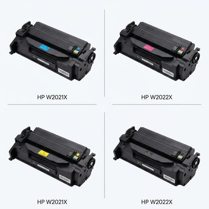 A four-panel grid displaying Elevate Imaging compatible HP 206X toner cartridges in cyan, magenta, yellow, and black.