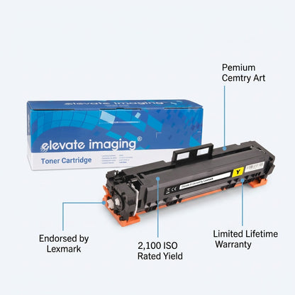 Elevate Imaging Yellow Toner Cartridge for HP 414A with 2,100 ISO yield and lifetime warranty.