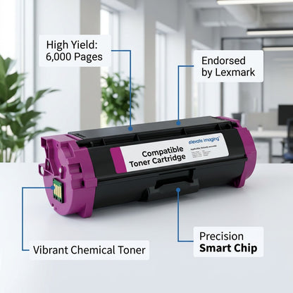 HP 414X High Yield Magenta Toner Cartridge by Elevate Imaging with feature callouts and smart chip.