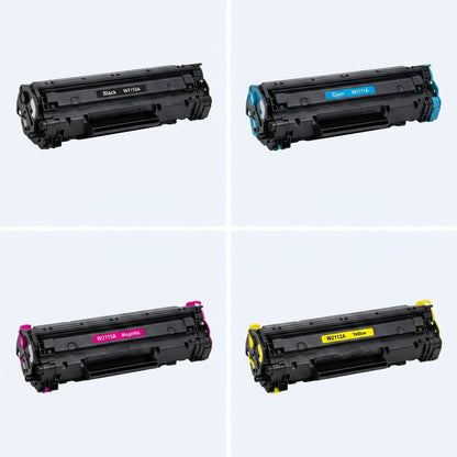 A 2x2 grid featuring Elevate Imaging HP 206A toner cartridges in black, cyan, magenta, and yellow.