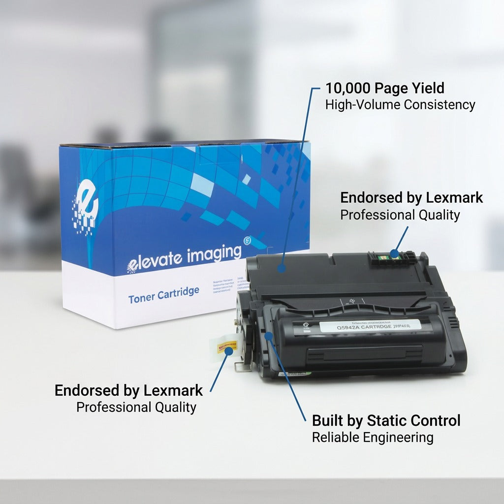 HP 42A Q5942A compatible toner by Elevate Imaging with 10,000 page yield and reliable engineering.