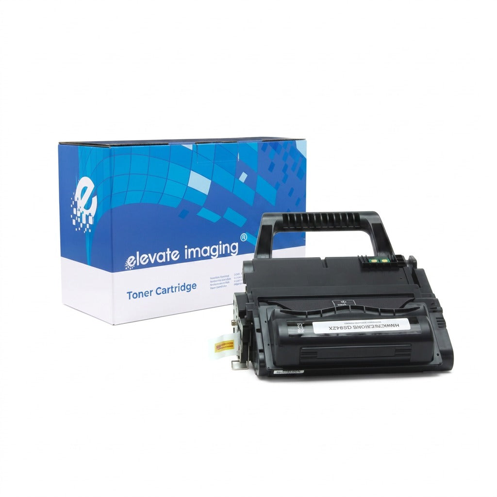 Elevate Imaging compatible HP 42X (Q5942X) high yield black toner cartridge with retail box.