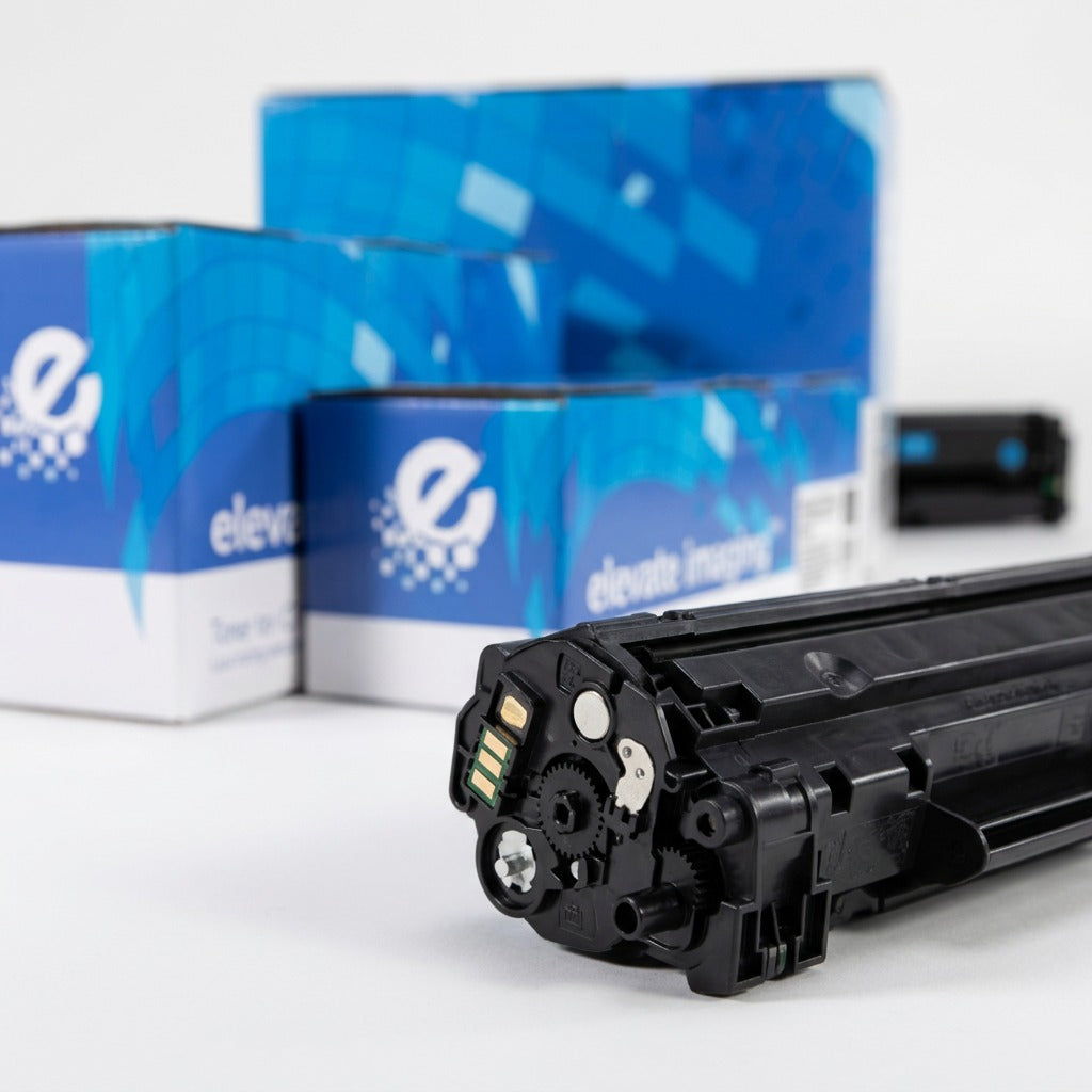 Detailed view of electrical contacts on an Elevate Imaging HP 49A / 53A compatible toner cartridge.