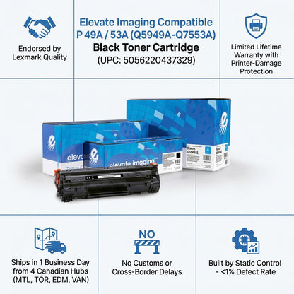 Elevate Imaging Black Toner Cartridge for HP 49A/53A with 5 quality and Canadian shipping metrics.