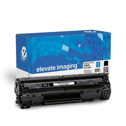 Elevate Imaging remanufactured HP 644A black toner cartridge and blue branded retail box.