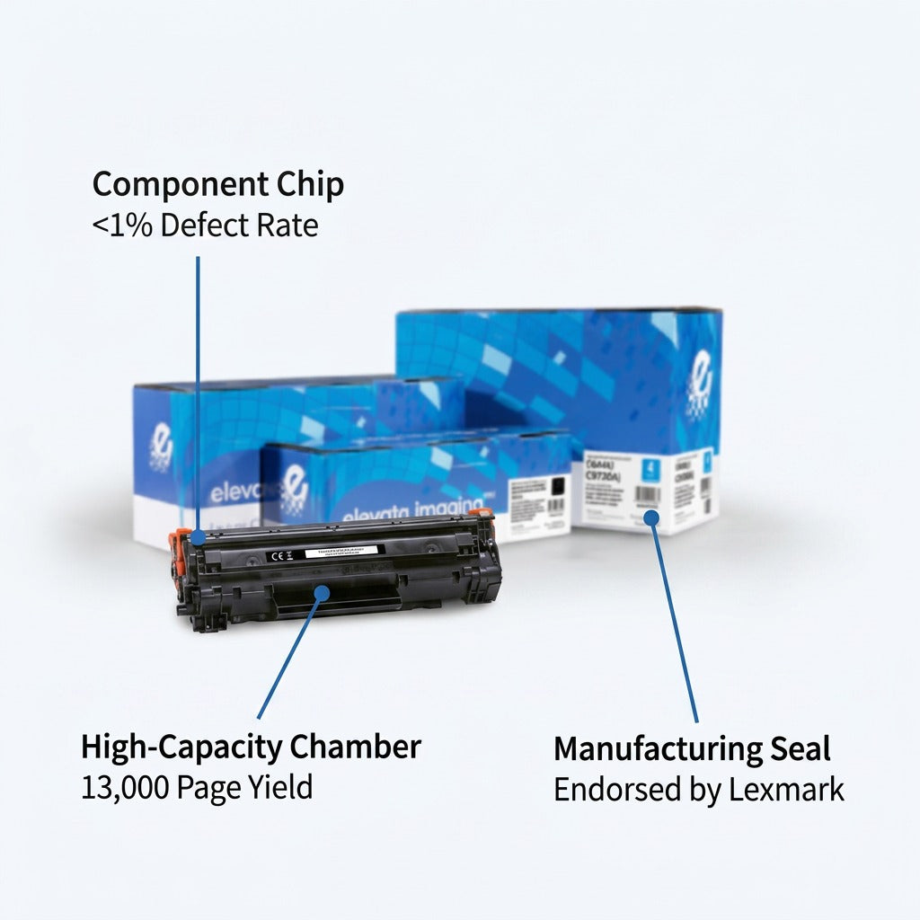 HP 644A (C9730A) Black Remanufactured Toner Cartridge features: 13,000 page yield and Lexmark endorsement.