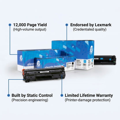 Elevate Imaging C9731A cyan toner cartridge featuring a 12,000 page yield and lifetime warranty.