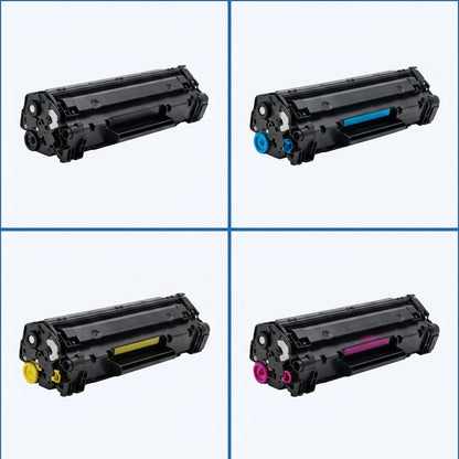 2x2 grid showing Elevate Imaging HP 643A remanufactured toner cartridges in black, cyan, yellow, and magenta.