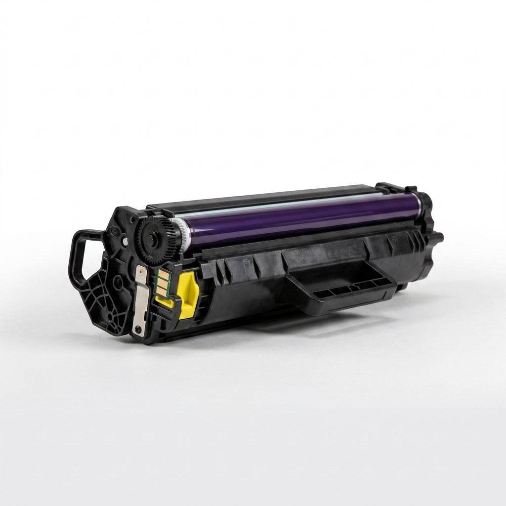 Elevate Imaging HP 824A (CB382A) yellow remanufactured toner cartridge with purple imaging drum.