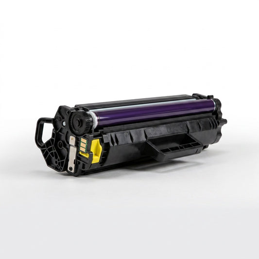 Elevate Imaging HP 824A (CB382A) yellow remanufactured toner cartridge with purple imaging drum.