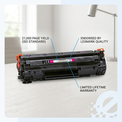 Remanufactured magenta toner cartridge for HP 647A with 21,000 page yield and lifetime warranty.
