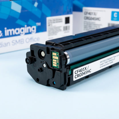 Macro detail of the contact chip and roller on an Elevate Imaging remanufactured toner cartridge.