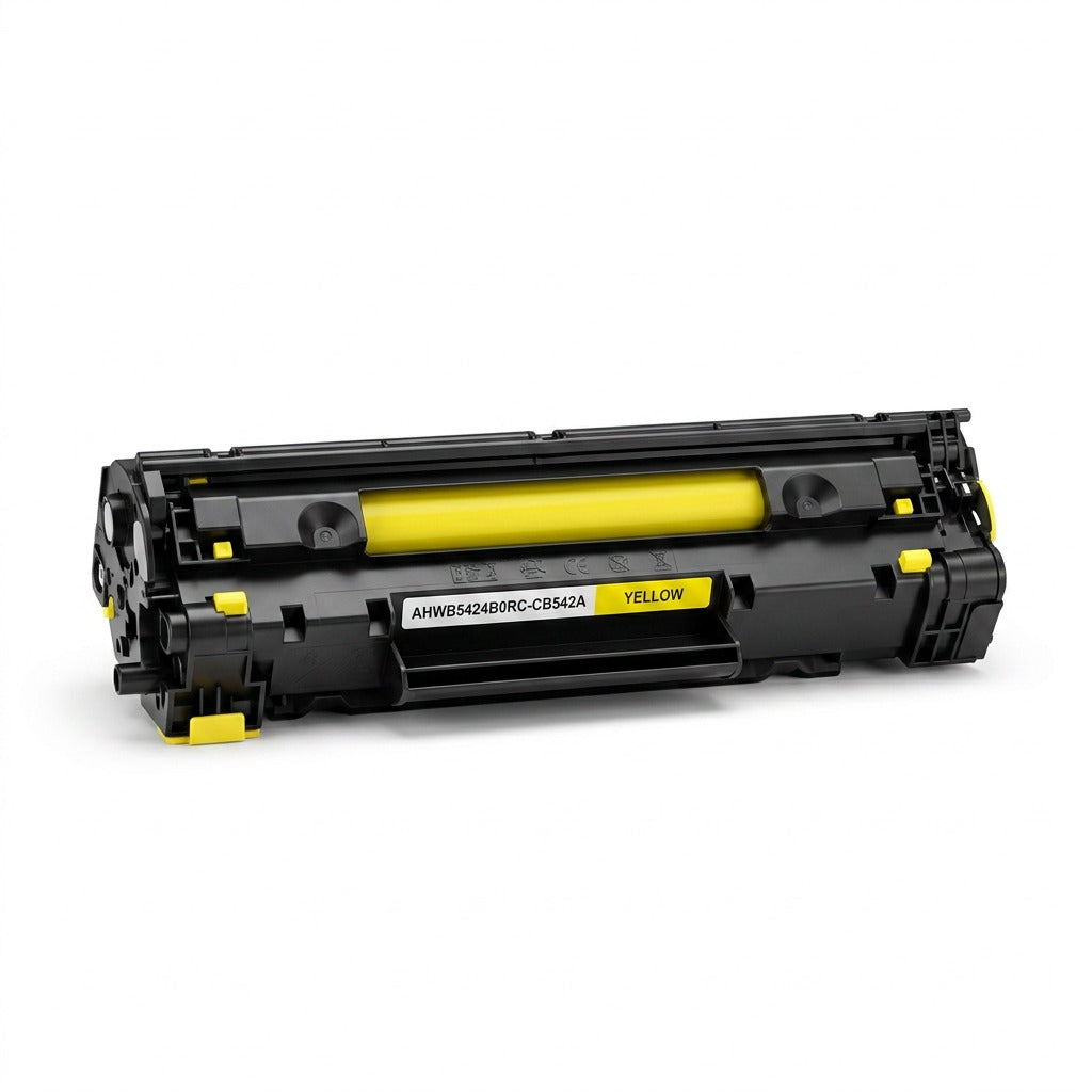 Elevate Imaging remanufactured HP 125A (CB542A) yellow toner cartridge on a white background.