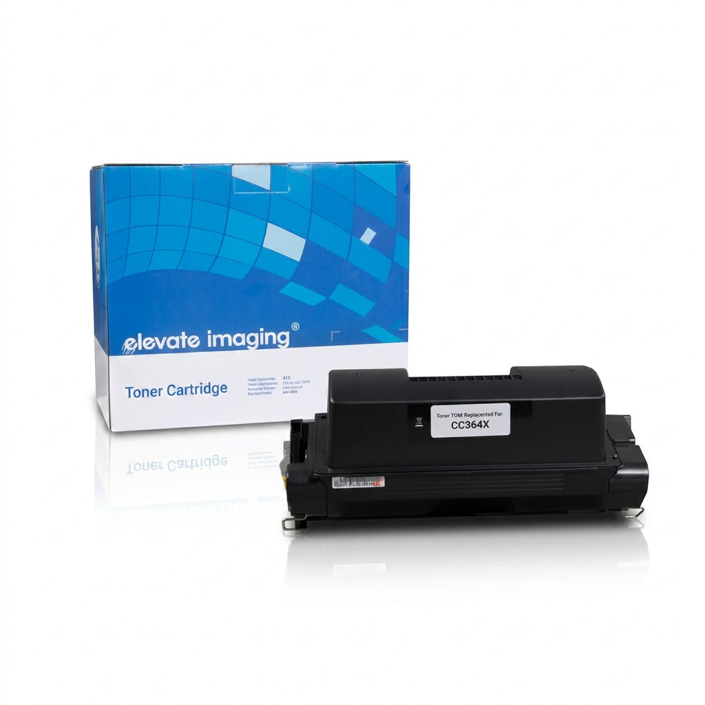 Elevate Imaging CC364X high yield black toner cartridge and its blue and white retail box.