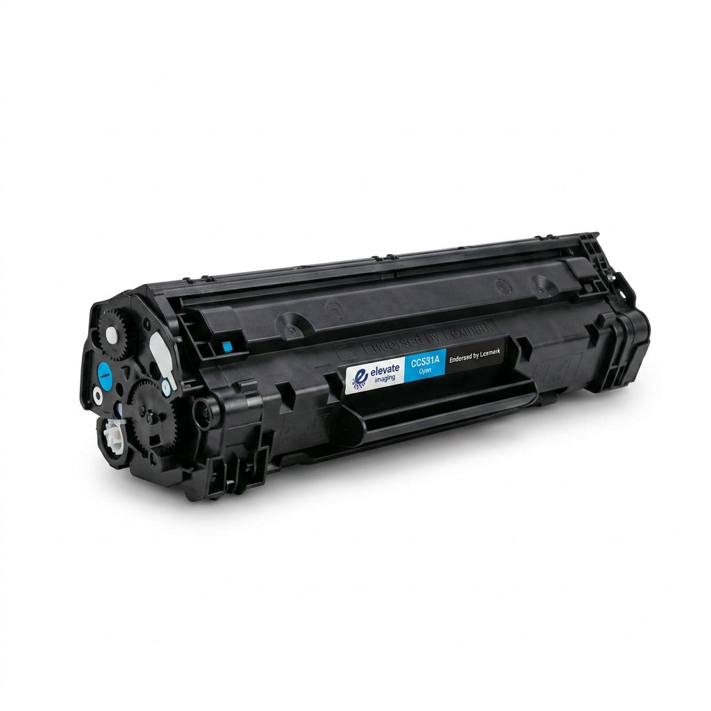 Elevate Imaging remanufactured cyan toner cartridge for HP CC531A (53A) on a white background.