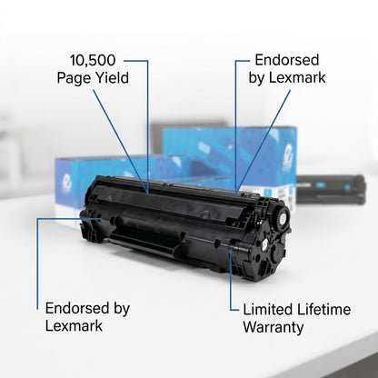 HP 504X CE250X compatible black toner cartridge with 10,500 page yield and lifetime warranty.