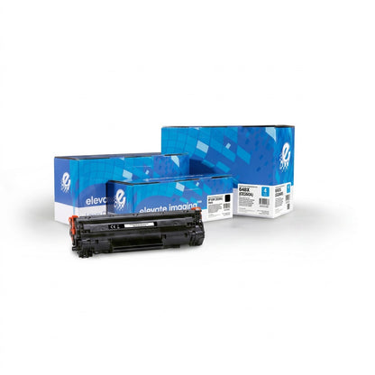 Elevate Imaging remanufactured HP 649X (CE260X) black toner cartridge shown with retail packaging.