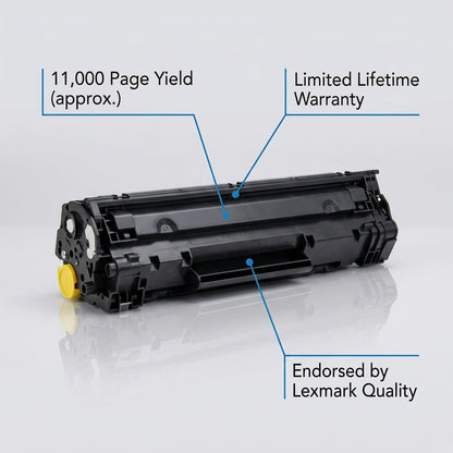Yellow toner cartridge for HP 648A, boasting 11,000 page yield and Limited Lifetime Warranty.
