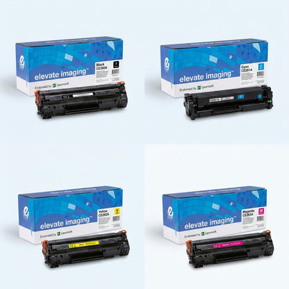 Elevate Imaging HP 648A compatible toner cartridge set in black, cyan, yellow, and magenta colors.