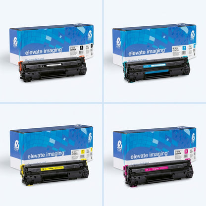 A 2x2 grid display of Elevate Imaging remanufactured HP 651A toner cartridges in black, cyan, yellow, and magenta.