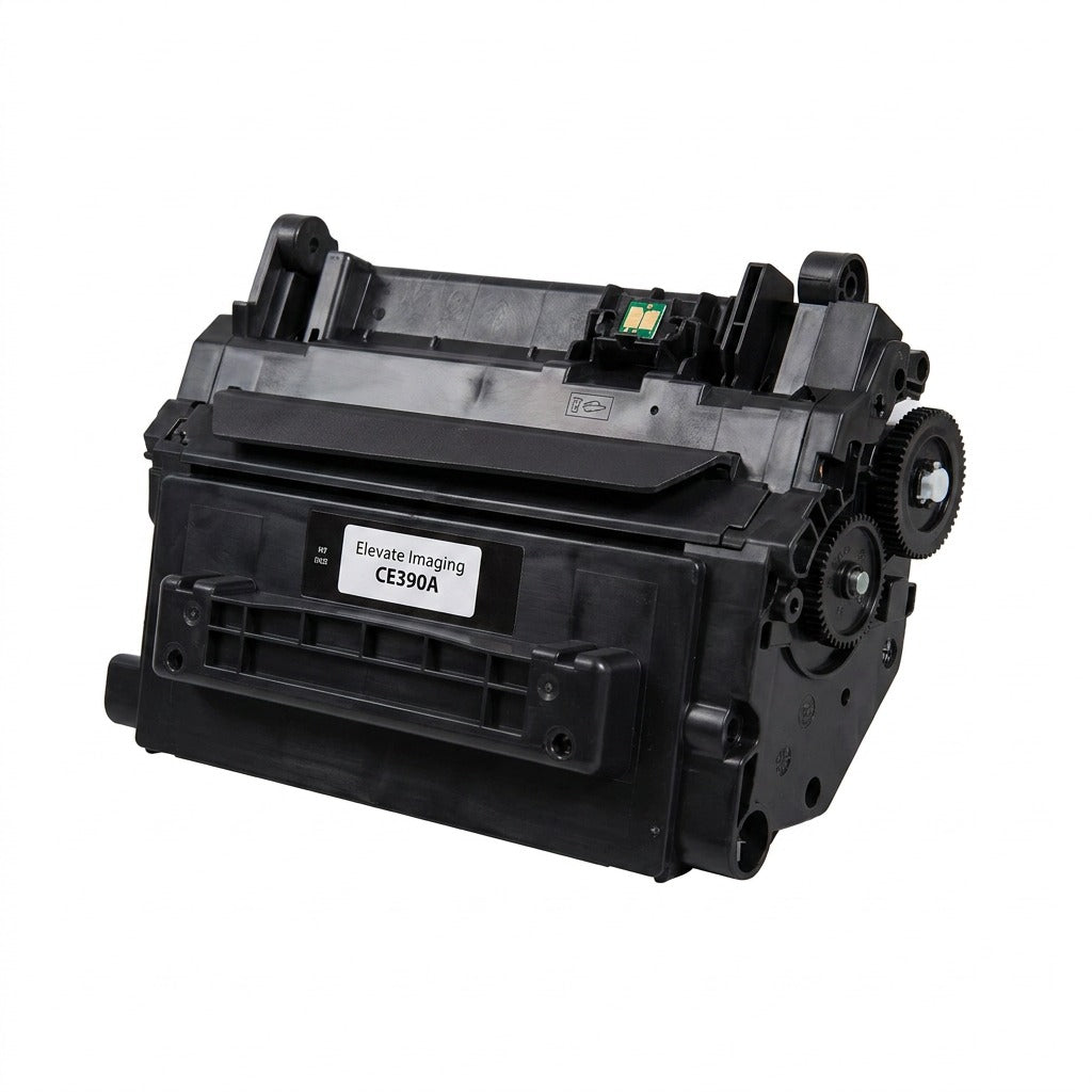 Elevate Imaging compatible HP 90A (CE390A) black laser toner cartridge on a white background.