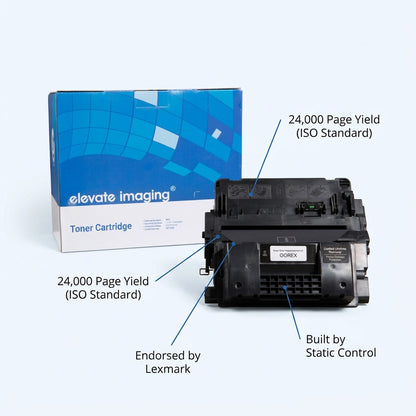 Elevate Imaging HP 90X compatible cartridge with 24,000 page yield and Lexmark endorsement.