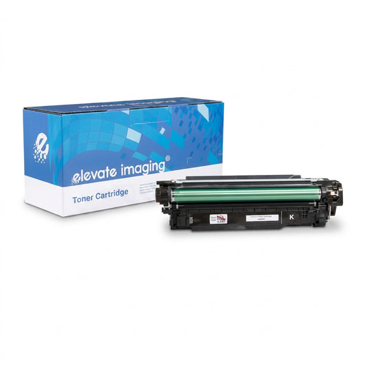 Elevate Imaging black high yield CE400X toner cartridge with its blue and white retail packaging.