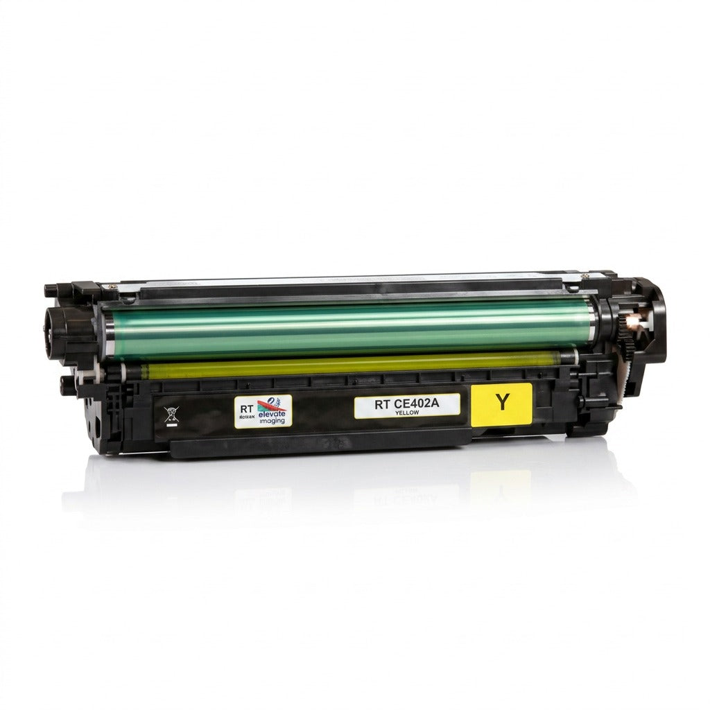 Elevate Imaging Yellow Remanufactured Toner Cartridge (HP 507A / CE402A) on a white background.