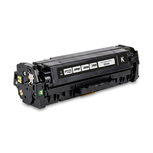 Elevate Imaging HP 305A (CE410A) Black Remanufactured Toner Cartridge on a white background.